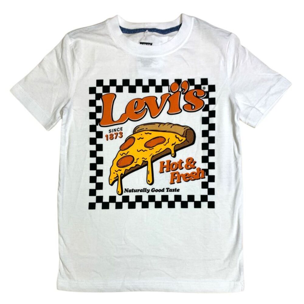 White - Levi's Boys Short Sleeve Graphic Tee, Relaxed Fit, Soft Knit Fabric, Tag